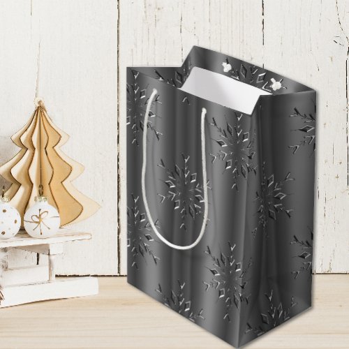 Dark Silver Snowflakes Christmas  Medium Gift Bag