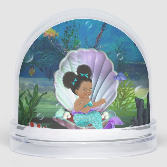 Dark Skin Baby Mermaid Snow Globe (Front)
