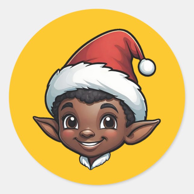 Dark Skin Christmas Elf Male Classic Round Sticker (Front)