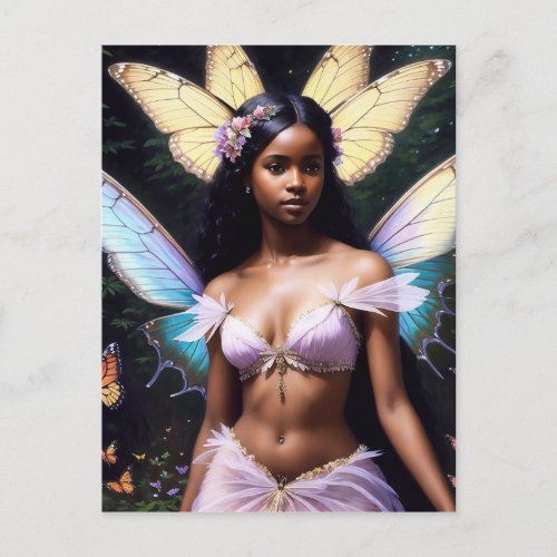 Dark Skin Fairy Black Girl Fantasy Art Fairycore Postcard