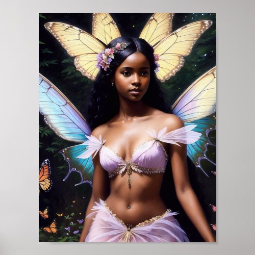 Dark Skin Fairy Black Girl Fantasy Art Fairycore Poster