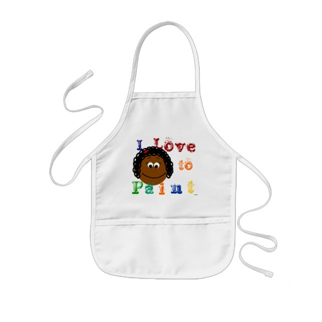 Dark Skin Girl Curly Black Hair Painting Kids' Apron (Front)