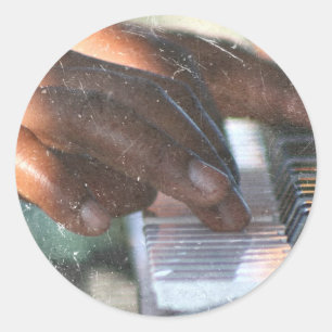 dark skin hands playing piano keyboard grunge classic round sticker