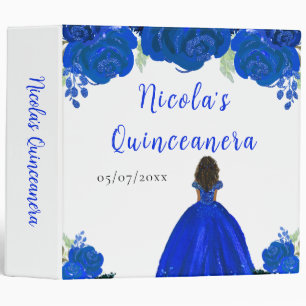 Dark Skin Princess Blue Floral Quinceanera 3 Ring Binder