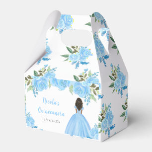 Dark Skin Princess Blue Floral Quinceanera Favor Boxes