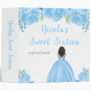 Dark Skin Princess Blue Floral Sweet Sixteen 3 Ring Binder