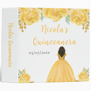 Dark Skin Princess Gold Quinceanera Photo Album 3 Ring Binder