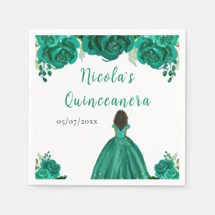 Dark Skin Princess Green Floral Quinceanera Napkins