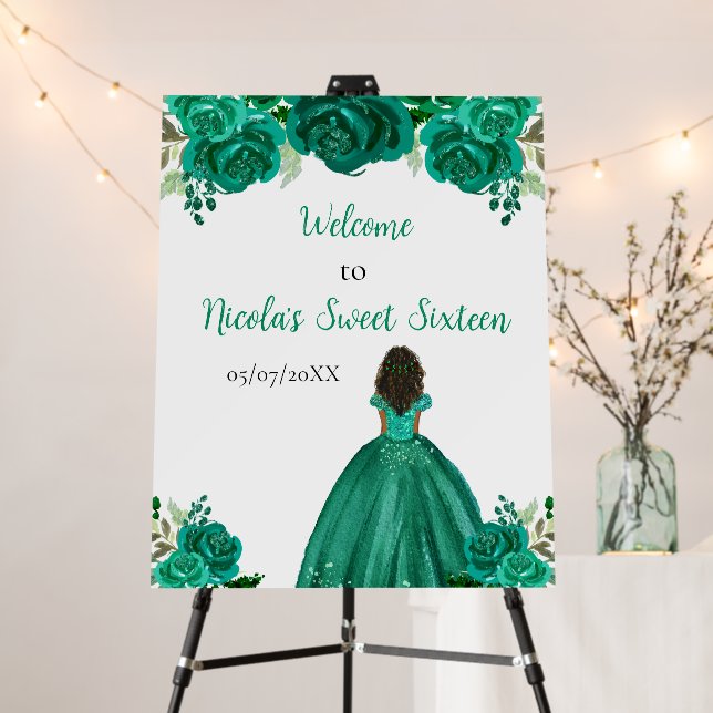 Dark Skin Princess Green Sweet Sixteen Welcome Foam Board (In Situ (Stand))