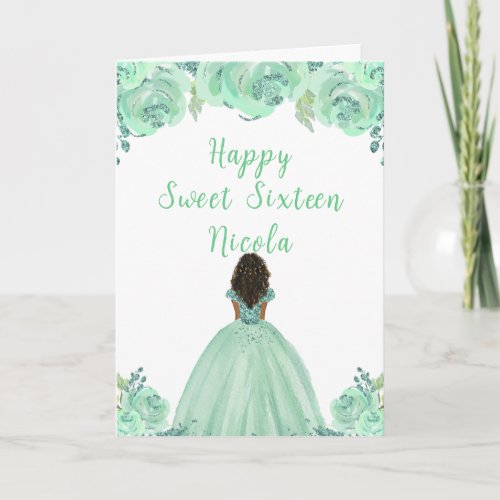 Dark Skin Princess Mint Sweet Sixteen Card