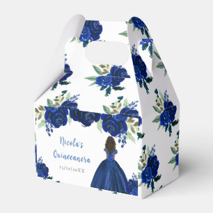 Dark Skin Princess Navy Floral Quinceanera Favor Boxes