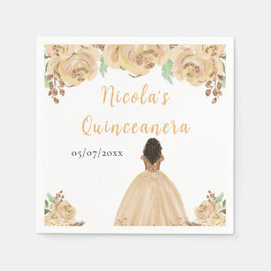 Dark Skin Princess Peach Floral Quinceanera Napkins