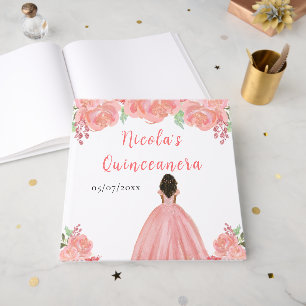 Dark Skin Princess Pink Quinceanera Guest Book