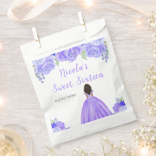 Dark Skin Princess Purple Floral Sweet Sixteen Favor Bag
