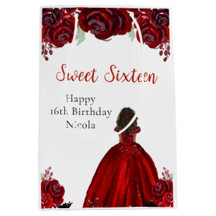 Dark Skin Princess Red Sweet Sixteen Medium Gift Bag
