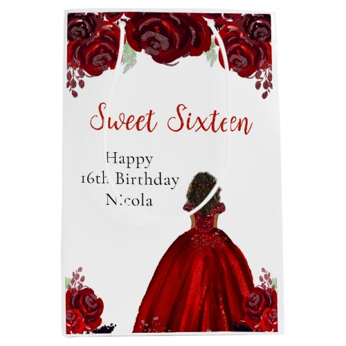 Dark Skin Princess Red Sweet Sixteen  Medium Gift Bag