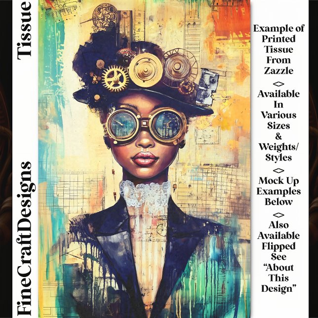 Dark Skin Steampunk Woman Collage DK1RF Decoupage Tissue Paper (Creator Uploaded)