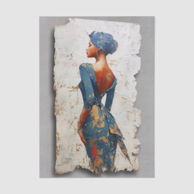 Dark Skin Woman in Blue EL6L Decoupage Tissue Paper (Front)