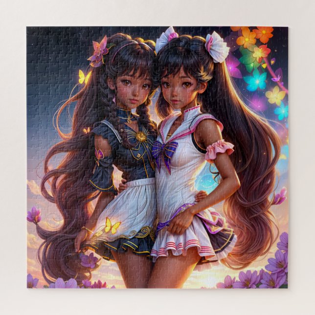 Dark-Skinned Anime Girl Characters Jigsaw Puzzle (Vertical)