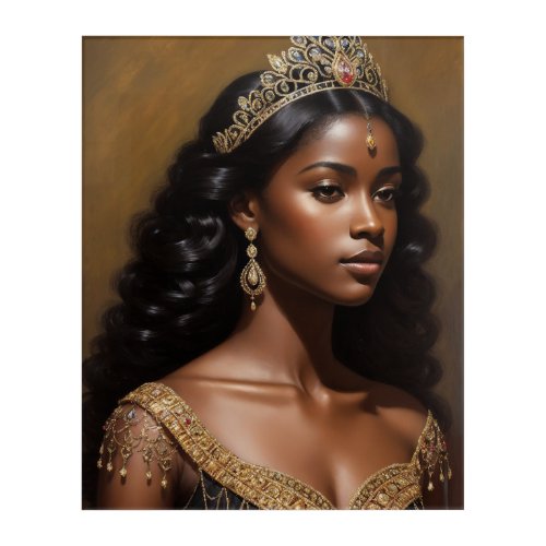 Dark_Skinned Black Queen Wearing Crown Royalcore  Acrylic Print