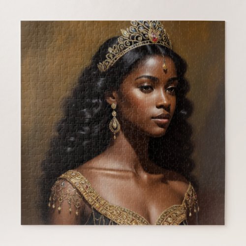Dark_Skinned Black Queen Wearing Crown Royalcore  Jigsaw Puzzle