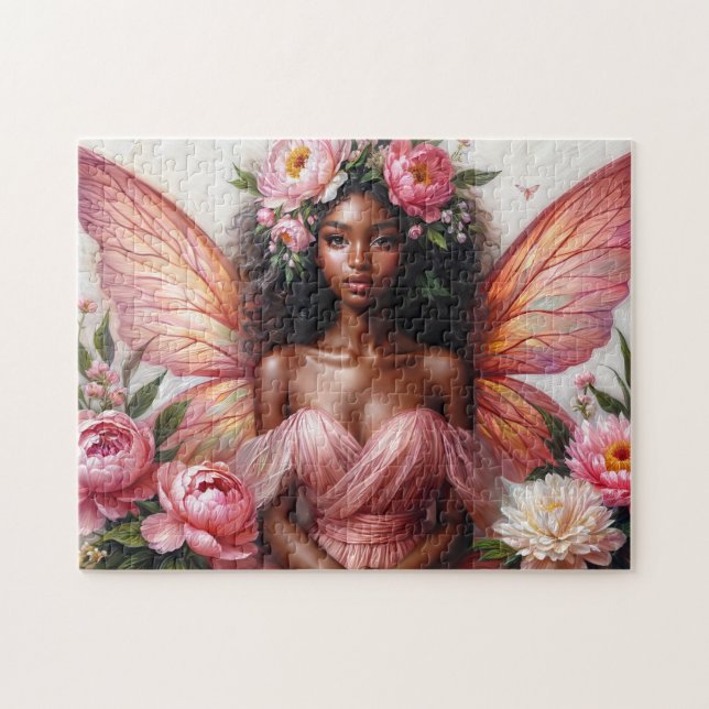 Dark-Skinned Fairy With Pink Wings Art Jigsaw Puzzle (Horizontal)
