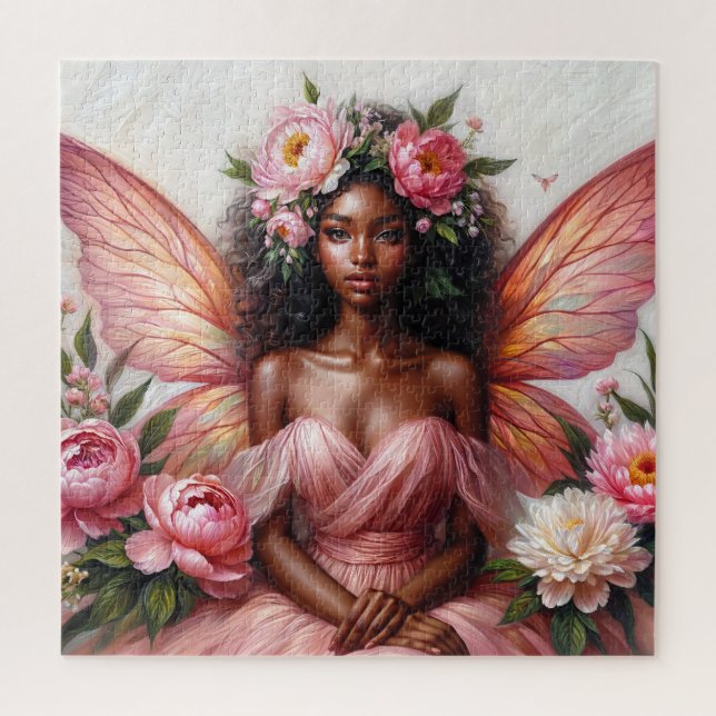 Dark-Skinned Fairy With Pink Wings Art Jigsaw Puzzle (Vertical)