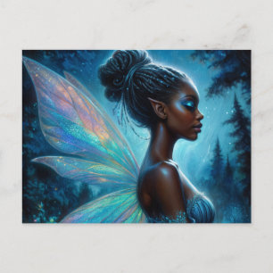 Dark-Skinned Fairy With Pointy Ears At Night Postcard
