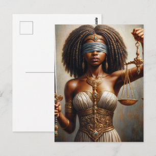 Dark-Skinned Lady Justice With Scales and Sword Postcard