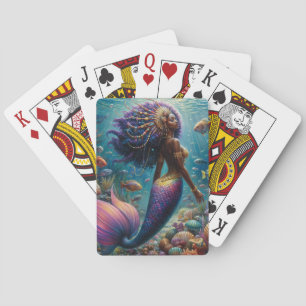 Dark Skinned Mermaid With Purple Hair Poker Cards