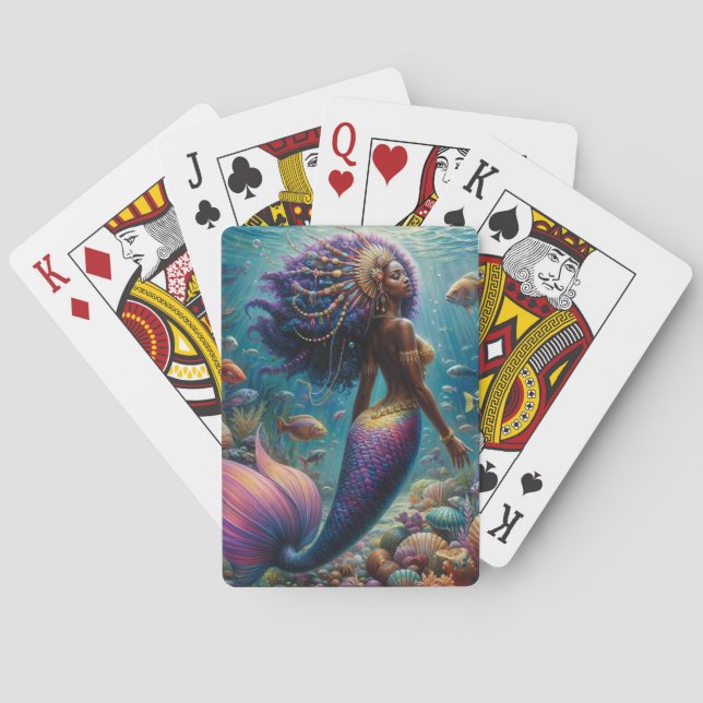 Dark Skinned Mermaid With Purple Hair Poker Cards (Back)