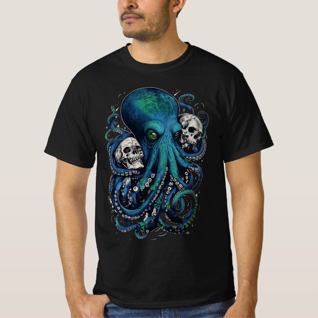 Dark Skull Art - Gothic Octopus Horror T-shirt (Front)