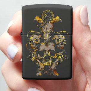 Dark Skull Art with Snake and Ram Elements Zippo Lighter