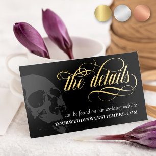 Dark Skull Elegant Goth Wedding Details Gold Foil Business Cards