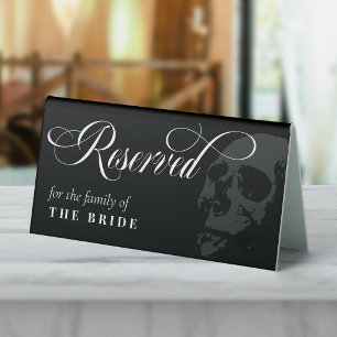 Dark Skull Elegant Goth Wedding Reserved Table Tent