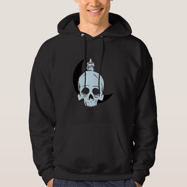 Dark Skull & Moon Candle Design | Horror Art Print Hoodie (Front)