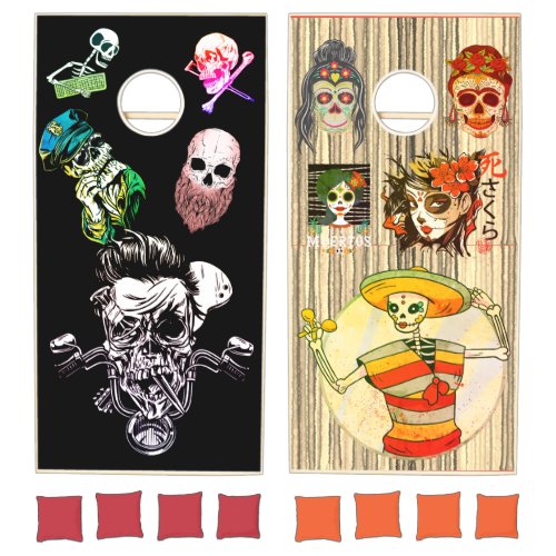 Dark Skull vs Sugar Skull Funny Design Cornhole Set