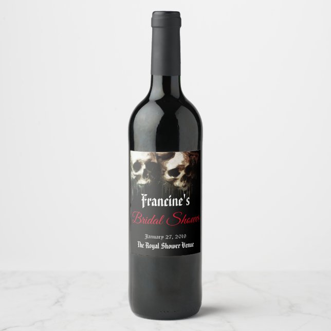 Dark Skulls Artistic Gothic Bridal Wine Label (Front)