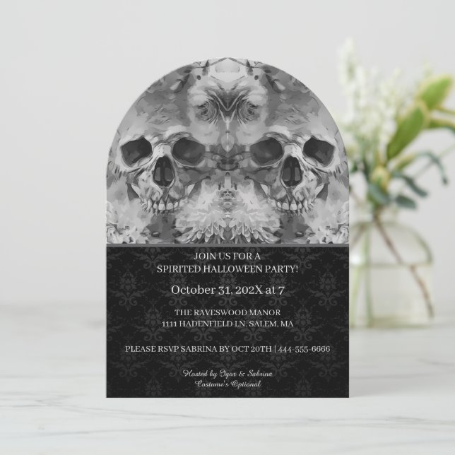 Dark Skulls Halloween Party Invitation (Standing Front)