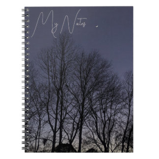 Dark Sky , Moon and Star Spiral Photo Notebook