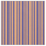 [ Thumbnail: Dark Slate Blue and Brown Lined Pattern Fabric ]