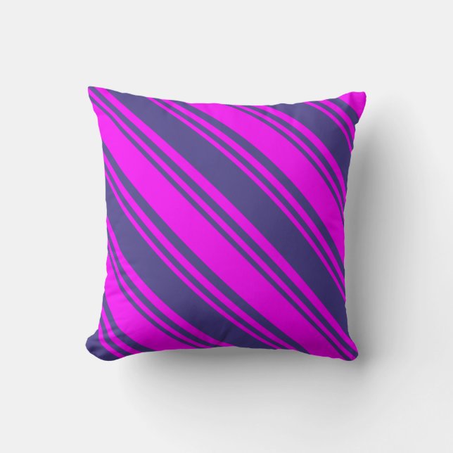 Dark Slate Blue and Fuchsia Lined/Striped Pattern Throw Pillow (Front)