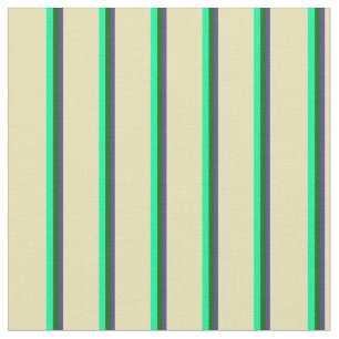 Dark Slate Blue, Dark Green, Green & Tan Stripes Fabric
