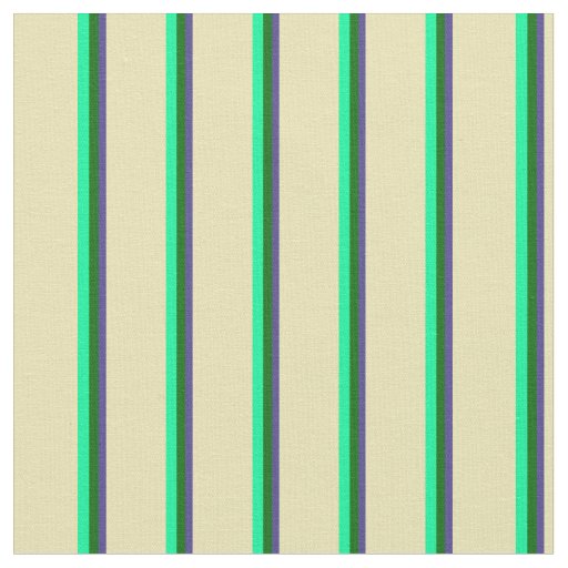 Dark Slate Blue, Dark Green, Green & Tan Stripes Fabric