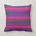[ Thumbnail: Dark Slate Blue, Deep Pink, and Green Colored Throw Pillow ]
