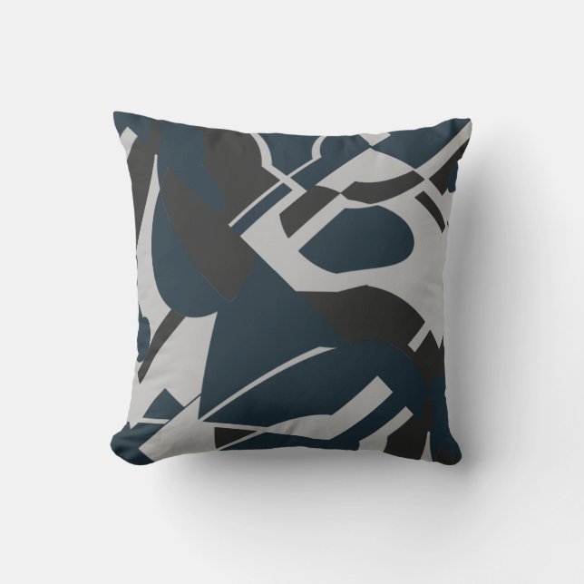 Dark Slate Blue Gray Black Bold Diagonal Abstract Throw Pillow (Front)