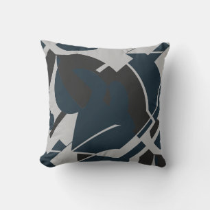 Dark Slate Blue Gray Black Bold Swirling Abstract Throw Pillow