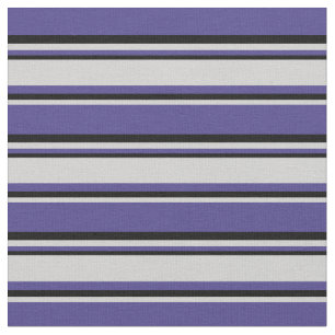 Dark Slate Blue, Light Gray & Black Stripes Fabric