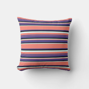 Dark Slate Blue, Salmon, Light Cyan & Black Lines Throw Pillow