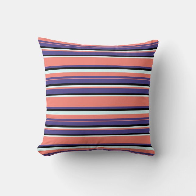Dark Slate Blue, Salmon, Light Cyan & Black Lines Throw Pillow (Front)